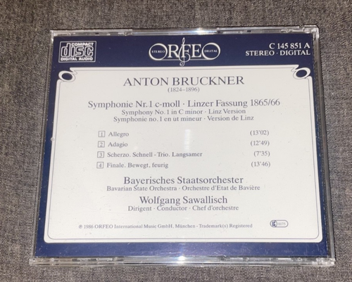 Orfeo C 145 851 A ed1 DDD Sawallisch, BSO: Bruckner: Symphony 1 SILVER, NO IFPI - Imagen 4 de 4