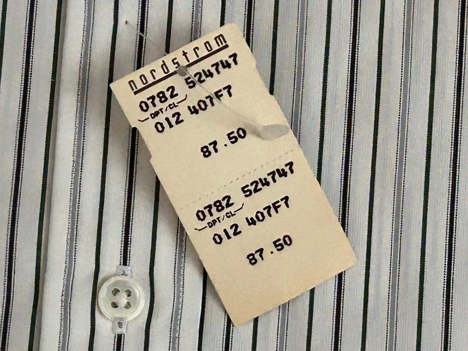 Camisa John W Nordstrom Puño Francés Para Hombres 15 1/2-32 Rayas Blanca Negra Gris Nueva con Etiquetas Foto 4 de 4