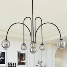 6-Light Modern Sputnik Chandelier L41’’ Black Mid Century Pendant Chandelier ...