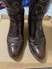 Tony Lama Men’s Brown Alligator Print Western Pull-On Boots 8.5 D Pointed