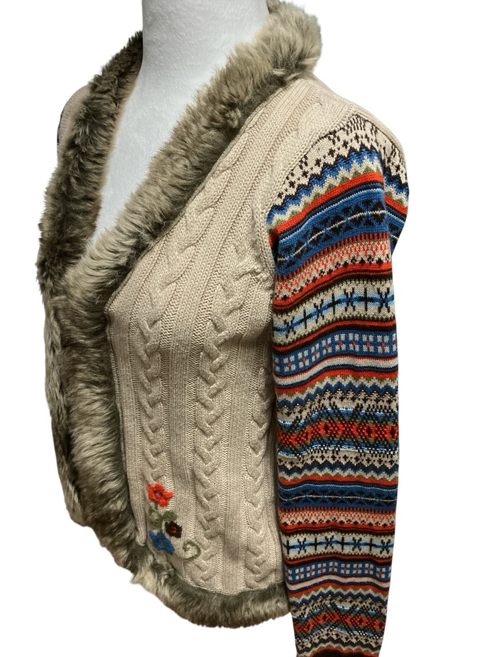 Cárdigan tejido con cable con ribete de piel sintética Hanna Andersson niñas talla 160 14-16 caprichoso Foto 4 de 4