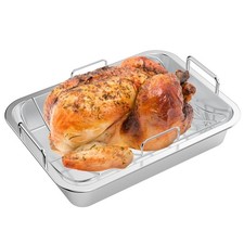 Onlyfire Roasting Pan with U-Rack - Stainless Steel Barbecue Bakeware Silver 