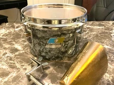 VINTAGE LUDWIG  8"  CONCERT TOM  BLACK DIAMOND PEARL, EXCELLENT  + 5”  COWBELL