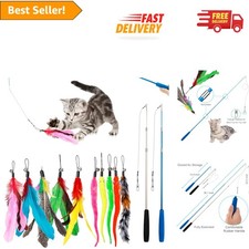 Eco-Friendly Cat Teaser Wand Set: 2 Feather Wands with Replacement Extras