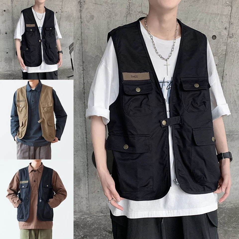 Gilet cargo homme multi poches extérieur sans manches gilet pour vêtements dé - Photo 2/4