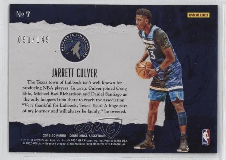 2019-20 Panini Court Kings First Steps Ruby /149 Jarrett Culver #7 Rookie RC - Image 2 of 2