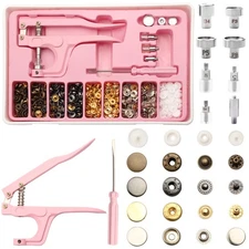 140-Sets Snap Fasteners Kit Metal Plastic Buttons 5 Colors Includes Tools
