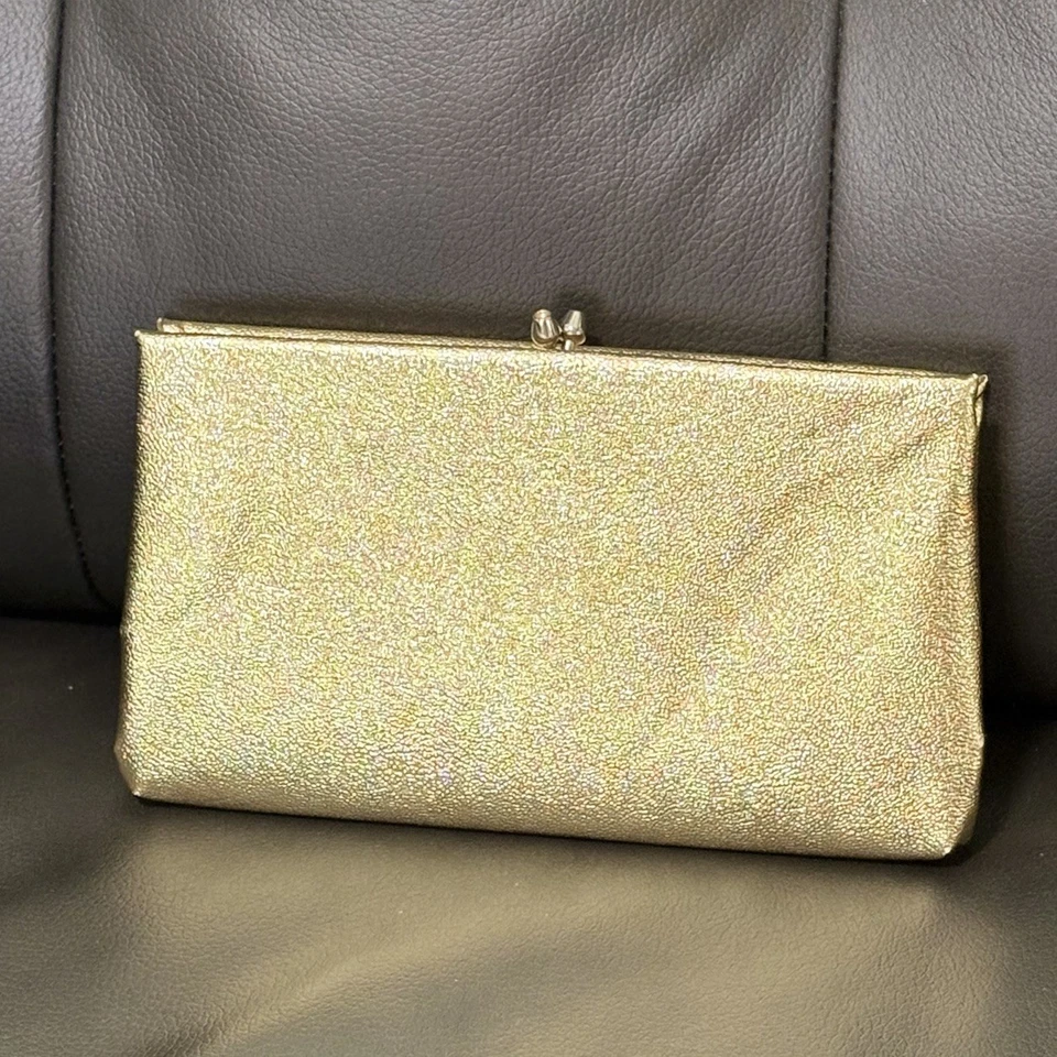 Cartera sin asas vintage años 50 60 marco acrílico dorado metálico con cadena escondida Foto 2 de 4