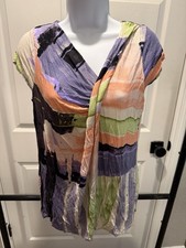 Simply Vera Vera Wang Women’s M Abstract Print Draped V Neck Tunic Top Blouse