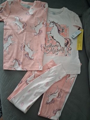 Carter's 4 Piece Girl's Unicorn Pajamas Set Size 12, Pink and Peach