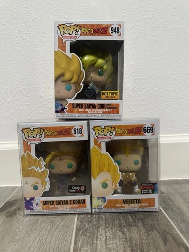 Funko Pop! Dragon Ball Z Super Saiyan Goku #948, Gohan #518, Vegeta #669 Exclus…
