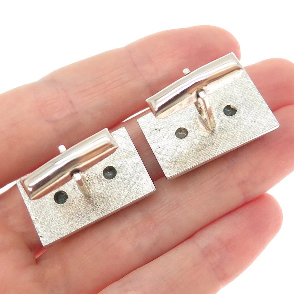 Gemelos modernistas de jade real T2 vintage enchapados en oro de plata de ley 925 Foto 2 de 4