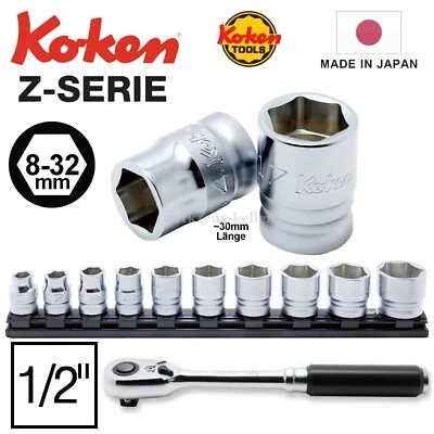 KOKEN | KO-KEN Ko-ken Zeal Z-Serie 1/2" Knarre & 6-kant Steckschlüssel | 8-32mm | Extra Kompakt