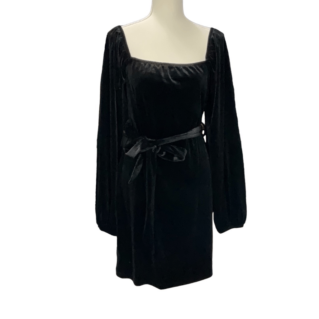 And Now This Black Velvet Long Raglan Sleeve Belted Dress Stretch