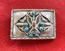 Vintage Sterling Silver Zuni Navajo Bird Turquoise Belt Buckle
