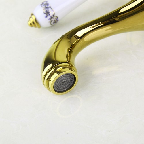 Golden Bathroom Basin Faucet Single Handle&Hole Deck Mount Sink Brass Mixer Tap - Picture 5 of 7