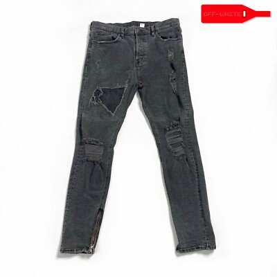 H&M DIVIDED DISTRESSED ZIPPER JEANS DENIM 34 BLACK FOG LIKE