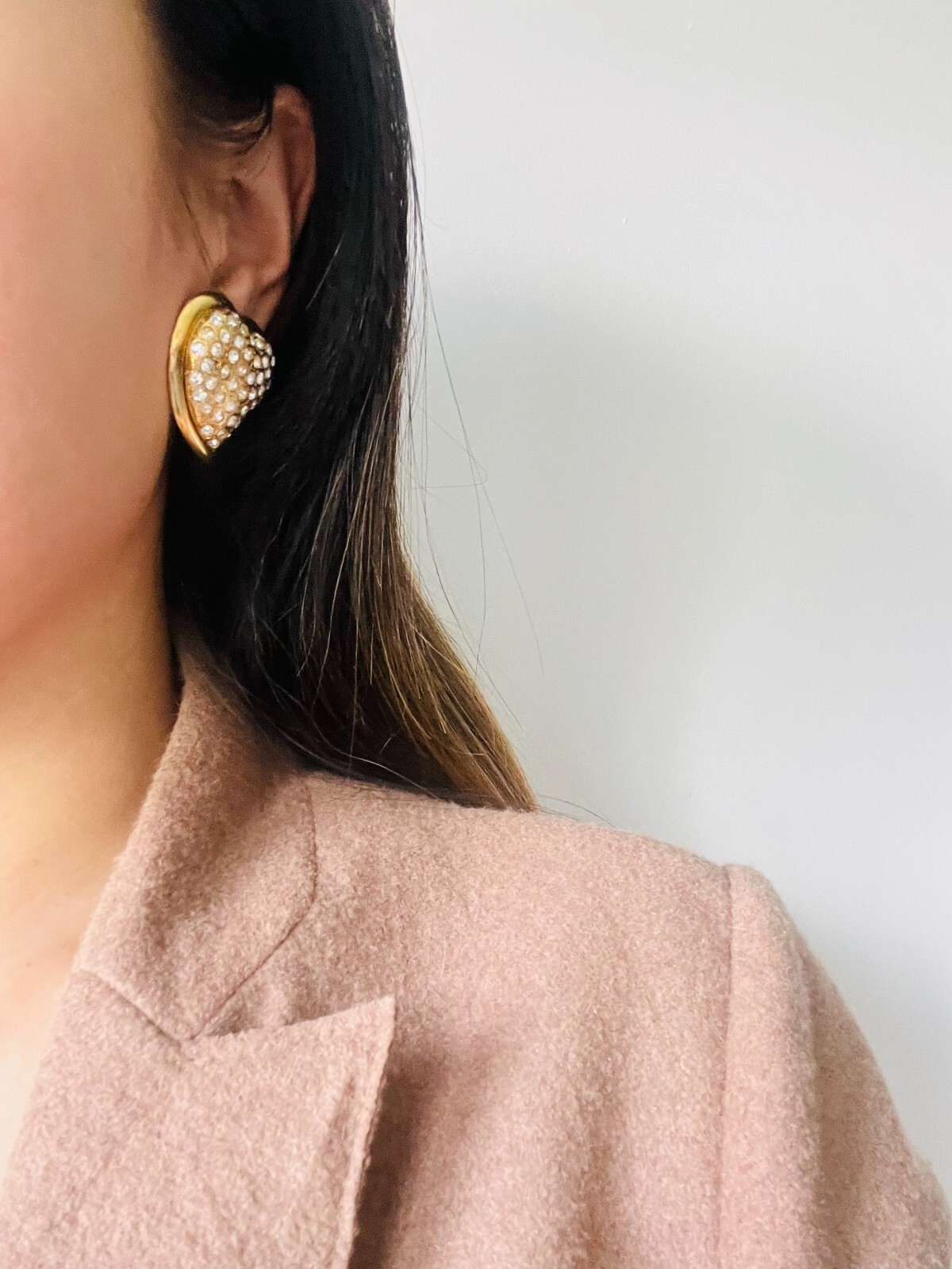 Orecchini Yves Saint Laurent YSL Vintage Cristalli Interi Massicci Cuore Love Clip