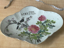 antique Late 19th C. Chinese Qing Dynasty Famille Rose Porcelain Footed Dish