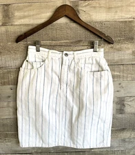 Vtg 90s Gitano Denim Jean Skirt Women's 13/14 White Blue Striped 27" W Y2K 2000s
