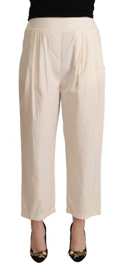 MEME ROAD Pants Cotton Off White High Waist Straight Cropped Trouser IT40/US6/S 