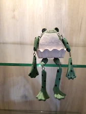 Frog Shelf Sitter Resin Ornament Garden Dangling Jointed Legs Toad - Cute!