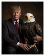 PRESIDENT DONALD TRUMP HOLDING BALD EAGLE 8X10 AI PHOTO