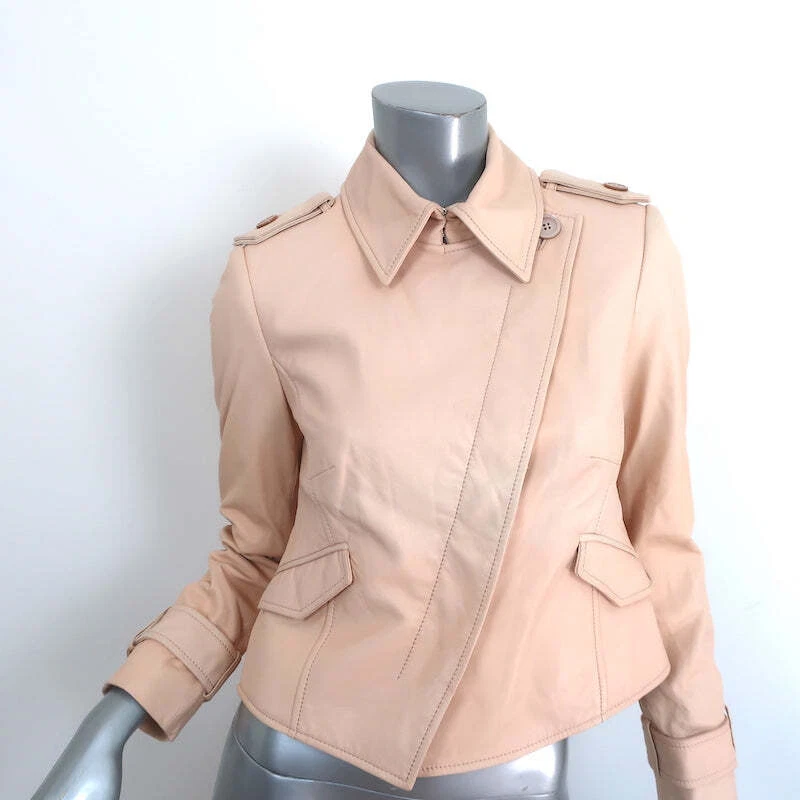 Carlisle Cropped Leather Jacket Shell Pink Size 2 - Image 2 of 4