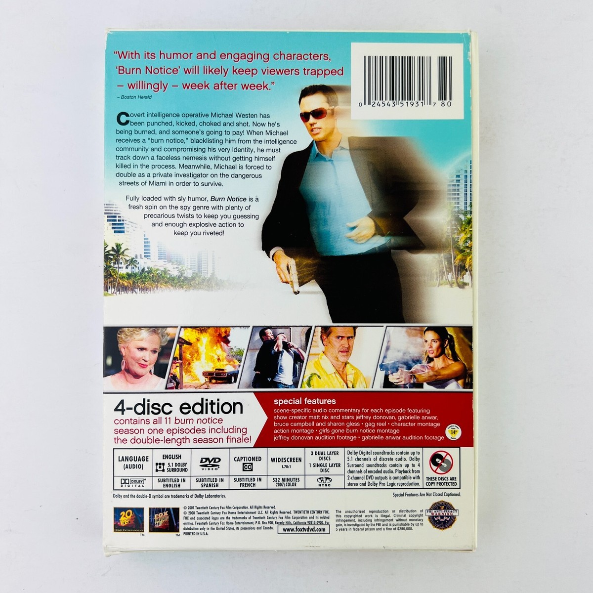 Burn Notice - Season 1 DVD Box Set Jeffrey Donovan, Sharon Gless