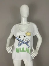 Junk Food Womens Graphic Logo Snoopy Miami White Graphic T-shirt Size M