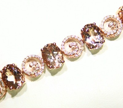 9.28CT 14K Gold Natural Morganite White Halo Diamond Engagement Tennis Bracelet