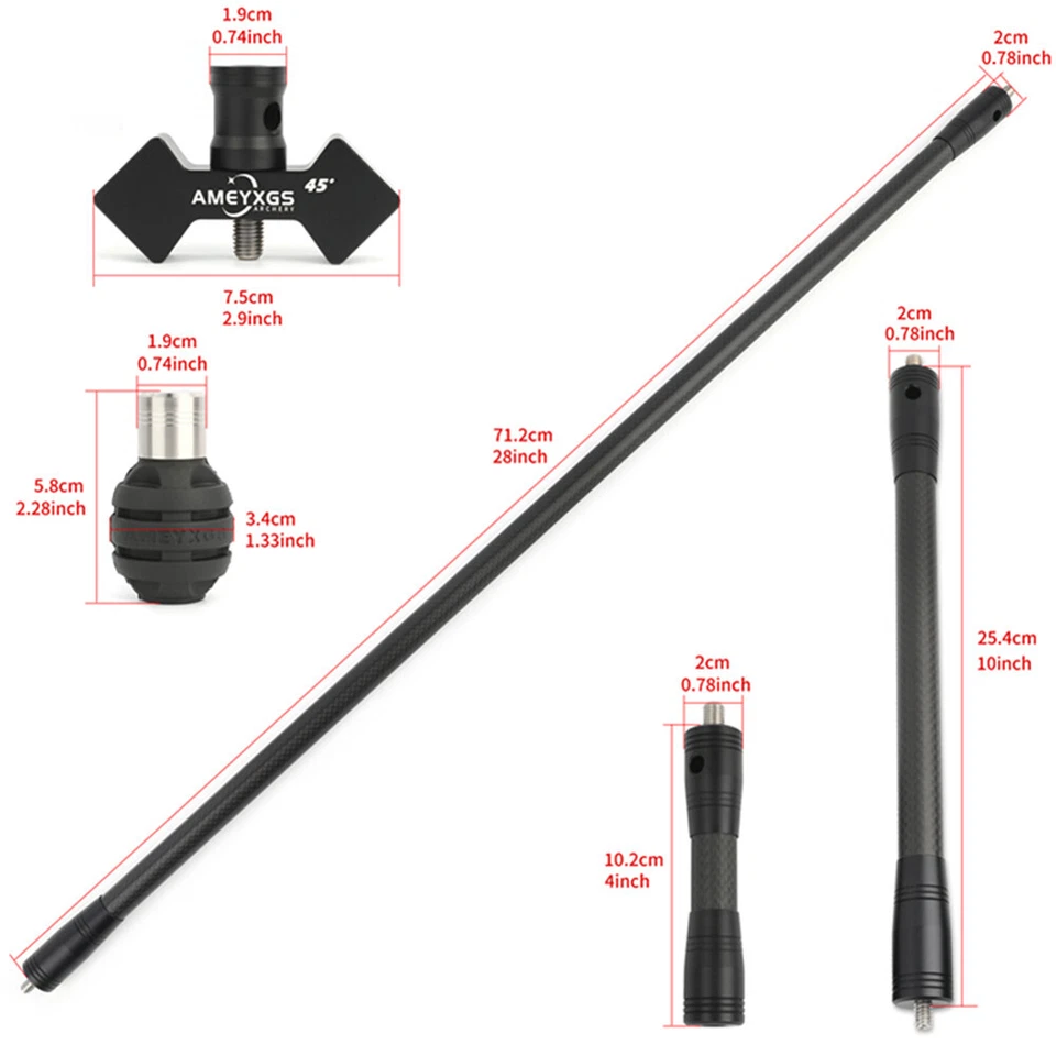 Sistema estabilizador de barra de equilibrio de carbono 3K 30" 12" 5" varilla amortiguador arco recurvo tiro con arco Foto 2 de 4