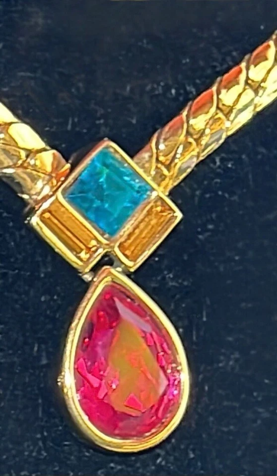 Collar Swarovski Genuino Tono Dorado Collar Colgante Lágrima Foto 2 de 4