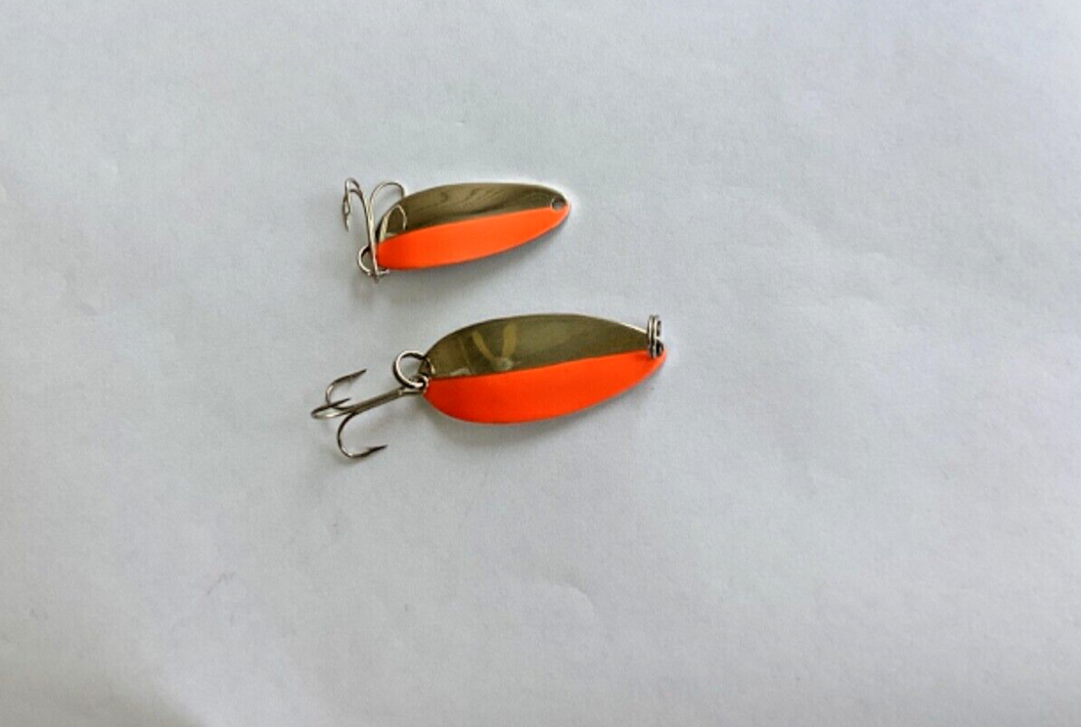 Two (2) Little Cleo Wigl Lures FIRE ORANGE/NICKLE-Assorted Sizes