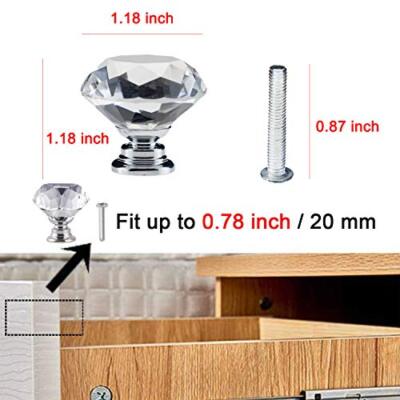 6-Pack Crystal Glass Diamond Drawer Knobs – Modern Cabinet Handles With Zinc Alloy Base, Large Size, Black Accent, Includes Screws For Kitchen & Office Furniture