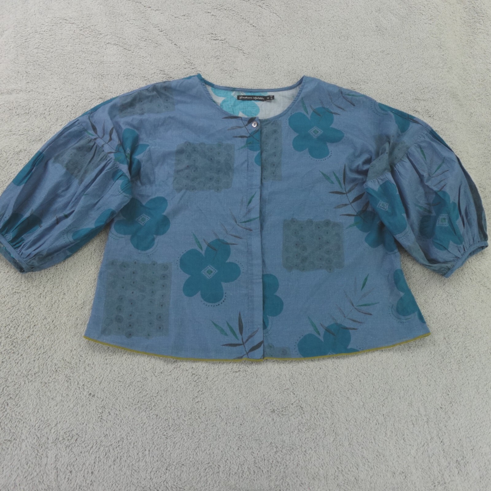 Gudrun Sjoden Top Womens Medium Blue Floral Multi Organic Cotton Chamomile