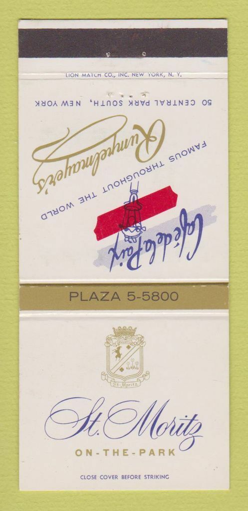 Matchbook Cover - St Moritz Hotel New York City Cafe de la Paix 30 Strike