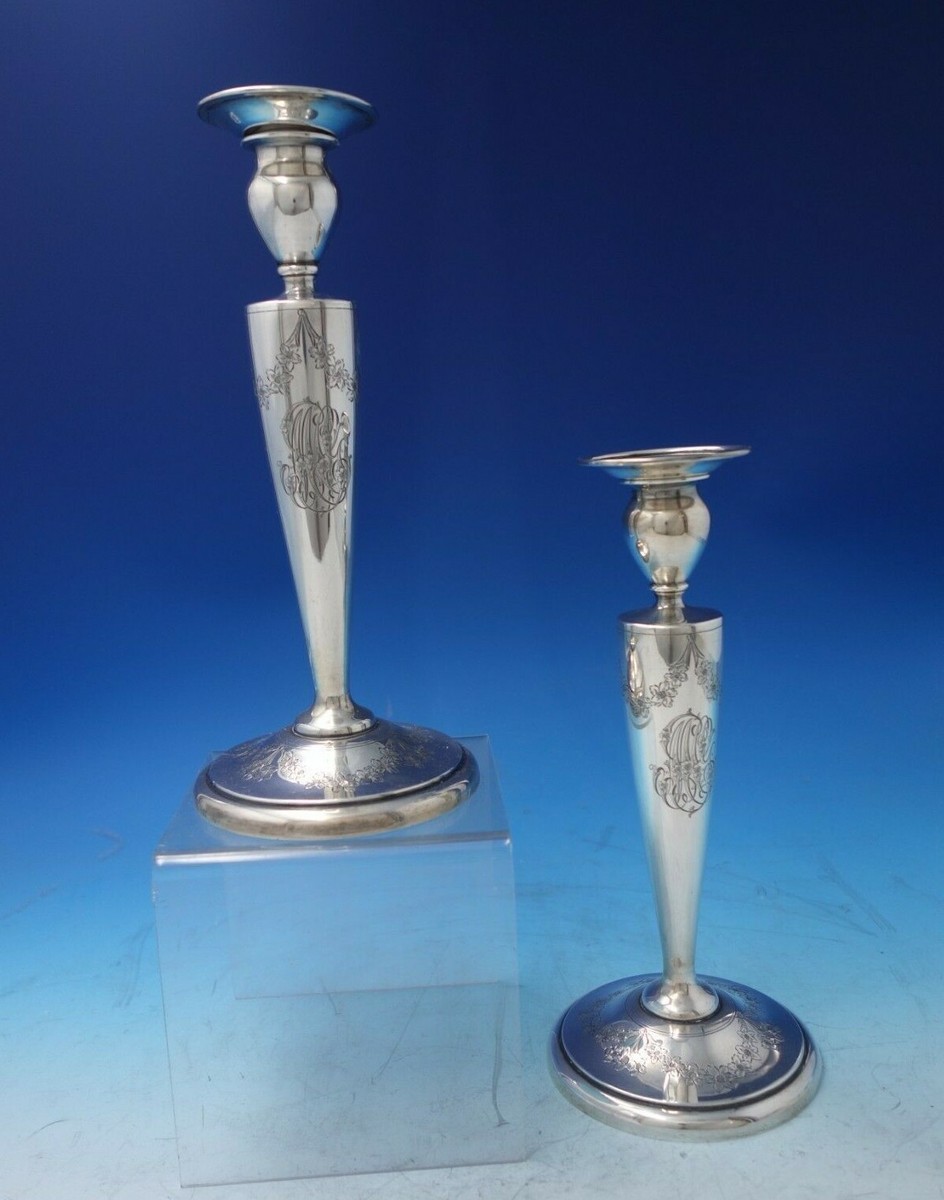 Black Starr and Frost Sterling Silver Candlestick Pair Bright-Cut