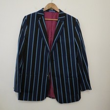 VINTAGE ENGLISH STRIPED BOATING ROWING JACKET BLAZER UK 38 NAVY BLUE BRITISH