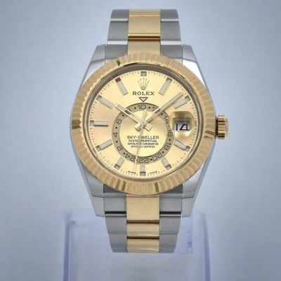 Rolex SkyDweller 326933 2 Tone Stainless Steel Gold Champagne Dial FULL SET