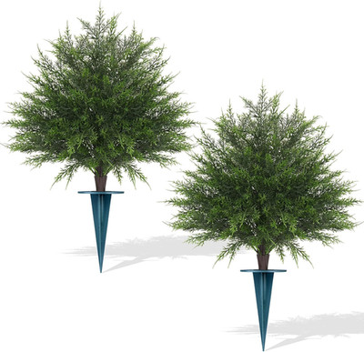 Artificial Cedar Topiary Ball Trees,16'' UV Resistant Fake Evergreen Shrubs Bush