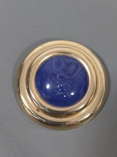 Retro Blue Acrylic Cabochon Gold Tone Round Scarf Dress Clip Glitter
