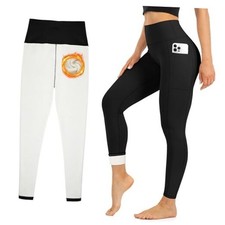 Blisset Womens High Waisted Wide Leg Pants Medium Fleece Lined Leggings Black