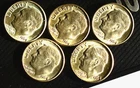 LOT X 5 AU Roosevelt Dimes 1964-D 90% FINE Silver Stacker