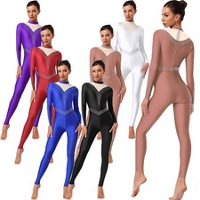 Women Gymnastics Leotard Mock Neck Long Sleeve Bodysuit Figure Skating Jumpsuit