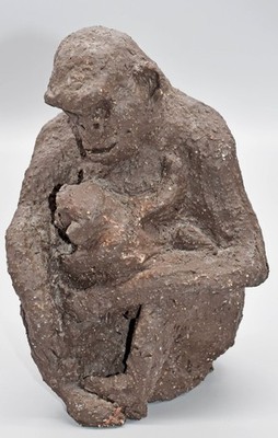 große moderne Ton- Statue Skulptur Brutalismus Atelier- Kunstwerk Gorilla H21cm