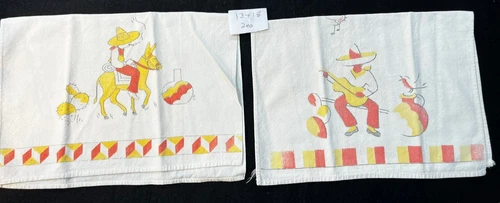 2 Vintage Cotton Yellow & Orange Hispanic-Themed Kitchen Towels 13x18