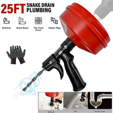 Drain Snake 25 Ft, Drain Auger Plumbing Snake with Drill Attachment, Snake Drain