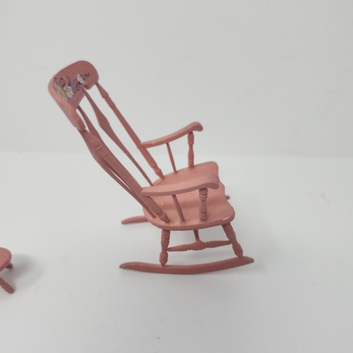 Vintage Dollhouse Miniature Pink Rocking Chair Hand Painted With Stool - Picture 13 of 20