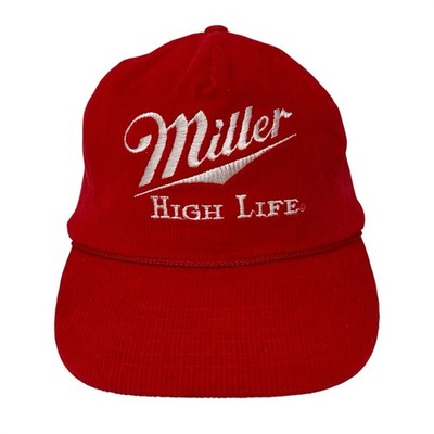 Vintage Miller High Life Hat Red Corduroy Snapback Rope Trucker Cap Mens OSFM